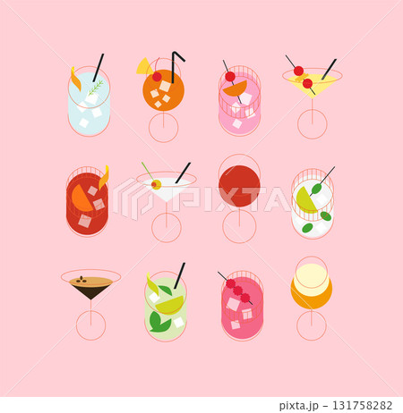 Cocktails minimalist line style pink Cocktails minimalist line style pink 131758282
