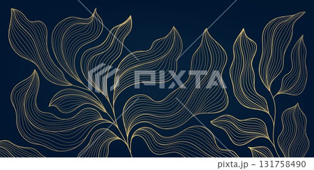 Luxury abstract vector pattern, golden leaves, floral ornaments, elegant linear textures, exotic nature, Art Deco. Modern wallpaper, summer fabric print, spa design, vintage botanical illustration 131758490