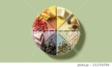Colorful assortment of sweets and snacks on a circular platter for sharing 131758789