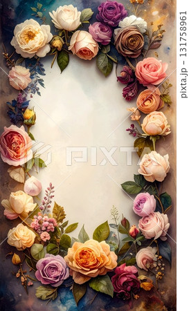 バラのアンティーク縦フレーム 131758961