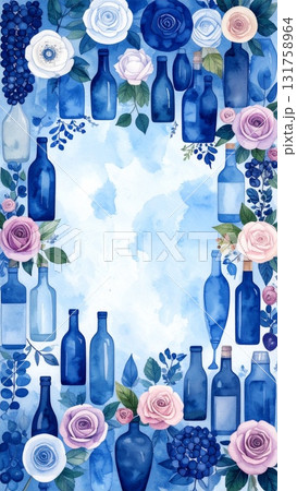 バラとワインのアンティーク縦フレーム 131758964