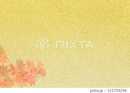 キラキラ輝く繊細な淡金色の模様に紅葉柄をあしらった背景画像2b 131759298