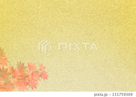 キラキラ輝く繊細な淡金色の模様に紅葉柄をあしらった背景画像13b 131759309