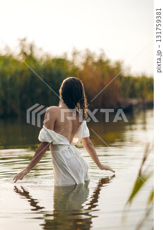 Young Asian women enjoying the resort 131759381