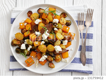 roasted autumn vegetable salad and feta cheese roasted autumn vegetable salad and feta cheese 131759412