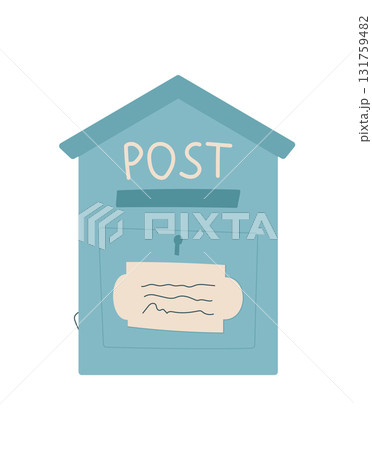 Flat postbox icon for mail delivery with a note and envelope. Concept of message, letter, and correspondence. Creative visual style, suitable for stationery or holiday invitations. Flat postbox icon for mail delivery with a note and envelope. Concept of message, letter, and correspondence. Creative visual style, suitable for stationery or holiday invitations. 131759482