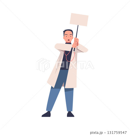 Man Doctor Protesting Participate in Public Demonstration and Rally Hold Banner Vector Illustration 131759547