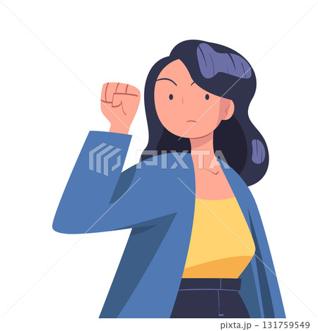 Woman Worker Protesting Participate in Public Demonstration and Rally Clenched Fist Vector Illustration 131759549