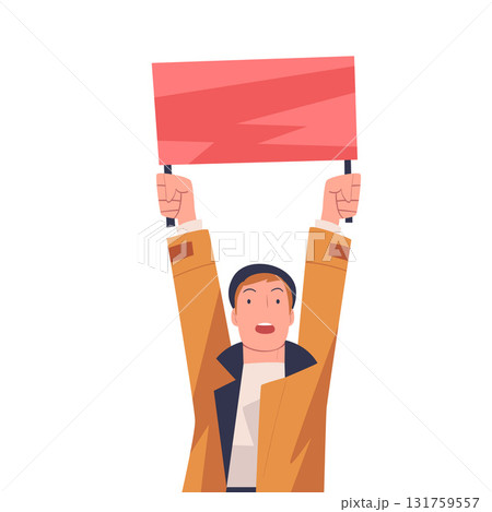 Man Worker Protesting Participate in Public Demonstration and Rally Hold Banner Vector Illustration 131759557