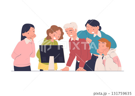 People Character Happy Looking at Something Celebrating Success and Victory Vector Illustration 131759635