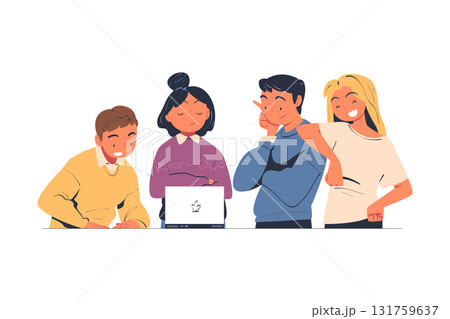 Lucky People Character Happy Looking at Something Celebrating Success and Victory Vector Illustration 131759637