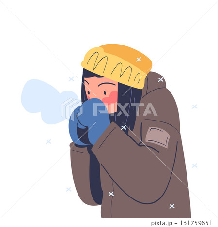 Freezing Woman Character Wearing Warm Clothes Trembling Feeling Cold Vector Illustration Freezing Woman Character Wearing Warm Clothes Trembling Feeling Cold Vector Illustration 131759651