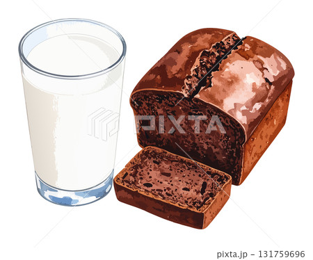 チョコケーキと牛乳の水彩風イラストセット 生成AI チョコケーキと牛乳の水彩風イラストセット 生成AI 131759696