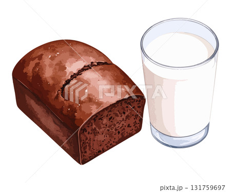 チョコケーキと牛乳の水彩風イラストセット　生成AI 131759697