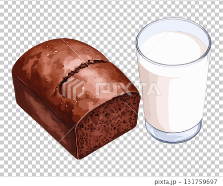 チョコケーキと牛乳の水彩風イラストセット　生成AI 131759697