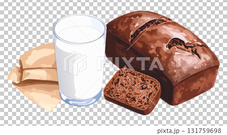Chocolate cake and milk watercolor illustration set - AI generation 131759698