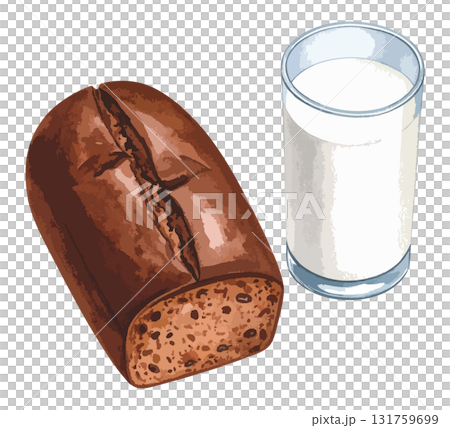 巧克力蛋糕和牛奶水彩插圖集-AI生成 131759699