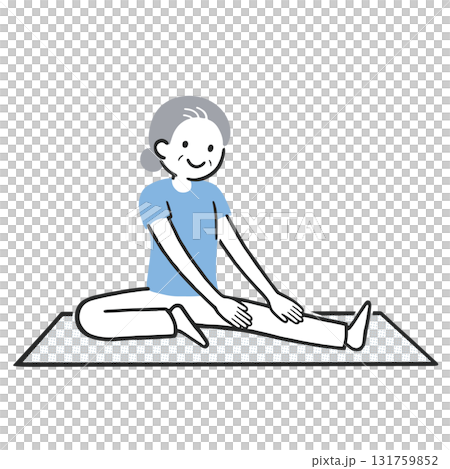 A simple full-body illustration of a senior woman stretching on a yoga mat A simple full-body illustration of a senior woman stretching on a yoga mat 131759852