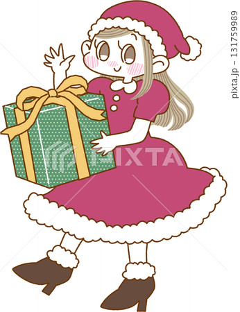 サンタクロースの衣装を着てプレゼントを持った女の子のイラスト 131759989