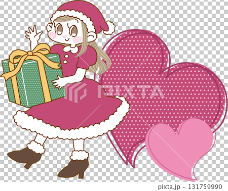 一個女孩穿著聖誕老人服裝,手裡拿著禮物的插圖 一個女孩穿著聖誕老人服裝,手裡拿著禮物的插圖 131759990