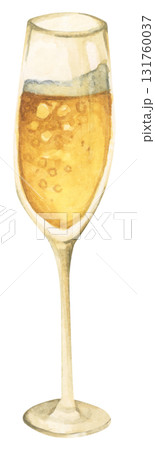 Hand Drawn Romantic Champagne, Wine Glass. Elegant Party Toast for Wedding and Anniversary. Watercolor illustration. 131760037