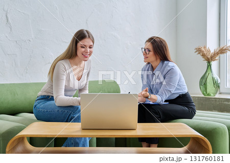 Young female patient during psychotherapy session with psychologist Young female patient during psychotherapy session with psychologist 131760181