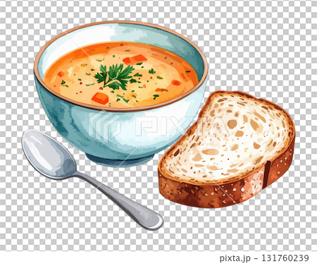 湯和麵包水彩插圖集-AI生成 湯和麵包水彩插圖集-AI生成 131760239