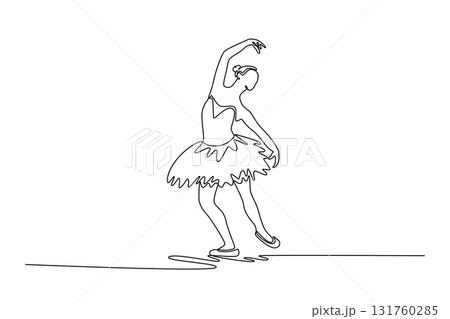 Single continuous line drawing beauty ballerina mid-turn, with her arms and body arched in a graceful, flowing motion, fluid transition of dance step. One line draw graphic design vector illustration Single continuous line drawing beauty ballerina mid-turn, with her arms and body arched in a graceful, flowing motion, fluid transition of dance step. One line draw graphic design vector illustration 131760285