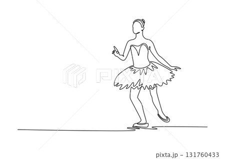 Single continuous line drawing attractive ballerina in a graceful, dynamic traveling step, with arms extended in a fluid and expressive motion. Dynamic one line draw graphic design vector illustration Single continuous line drawing attractive ballerina in a graceful, dynamic traveling step, with arms extended in a fluid and expressive motion. Dynamic one line draw graphic design vector illustration 131760433