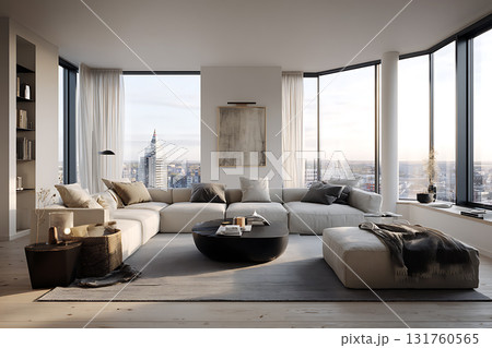 モダンな都市型リビングルームのインテリアデザイン モダンな都市型リビングルームのインテリアデザイン 131760565