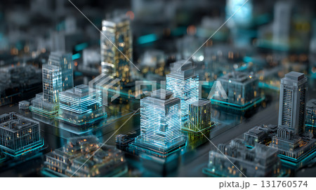 近未来の都市景観と流れる光のビジュアル 近未来の都市景観と流れる光のビジュアル 131760574