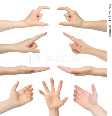 Set of hand gestures isolated on transparent background 131760705