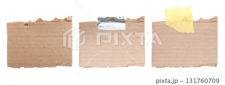 Set of rough torn cardboard pieces isolated on transparent background 131760709