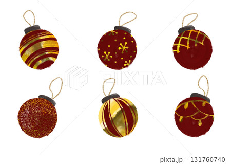 クリスマスオーナメントの水彩イラスト素材 クリスマスオーナメントの水彩イラスト素材 131760740