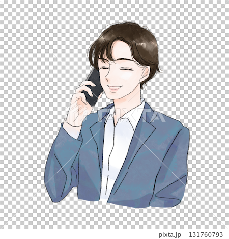 Illustration of a smiling businessman making a phone call Illustration of a smiling businessman making a phone call 131760793