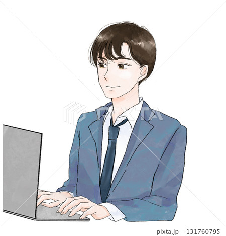 パソコンを使うビジネスマン男性のイラスト 131760795