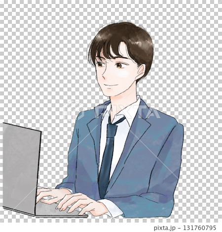パソコンを使うビジネスマン男性のイラスト 131760795