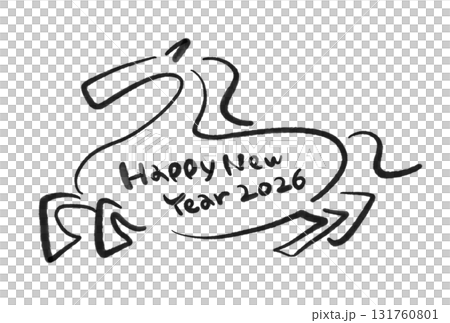 Silhouette of a running horse with the message "Happy New Year" - Hand-drawn illustration Silhouette of a running horse with the message "Happy New Year" - Hand-drawn illustration 131760801