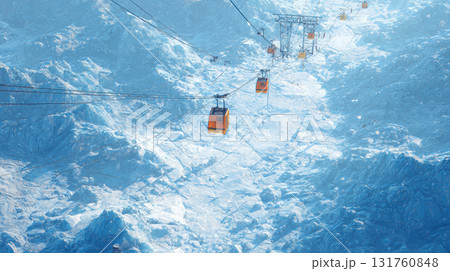 Cable cars soar over snow Cable cars soar over snow 131760848