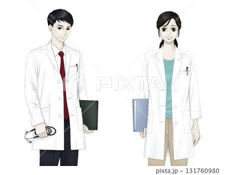 ファイルを持った男女の医師のイラスト ファイルを持った男女の医師のイラスト 131760980