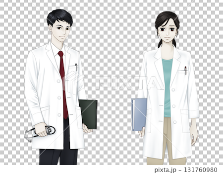 ファイルを持った男女の医師のイラスト ファイルを持った男女の医師のイラスト 131760980