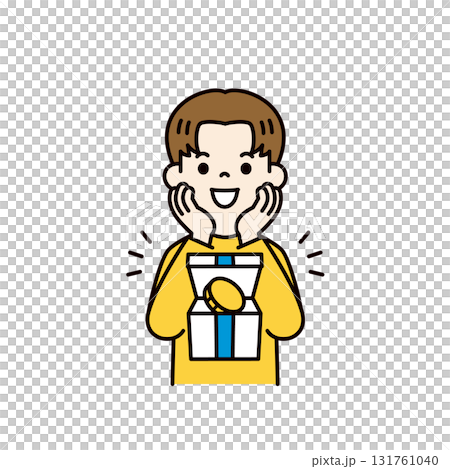 キャンペーンに当選して喜ぶ、若い男性のシンプルな上半身ベクターイラスト素材＿カラー 131761040