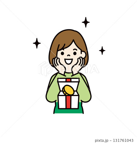 ポイントを受け取って喜ぶ、若い女性のシンプルな上半身ベクターイラスト素材_カラー ポイントを受け取って喜ぶ、若い女性のシンプルな上半身ベクターイラスト素材_カラー 131761043