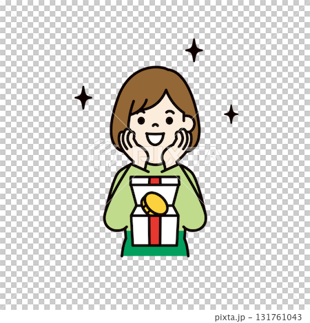 ポイントを受け取って喜ぶ、若い女性のシンプルな上半身ベクターイラスト素材_カラー ポイントを受け取って喜ぶ、若い女性のシンプルな上半身ベクターイラスト素材_カラー 131761043