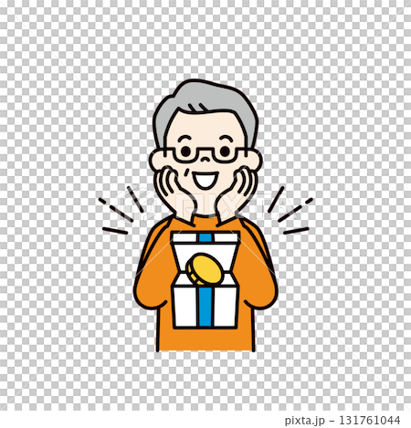 一個簡單的上身向量插圖，描繪的是一位老人對自己增加的退休金感到高興_顏色 131761044