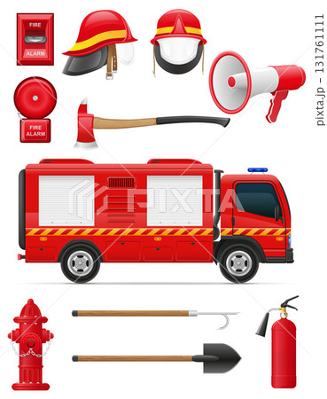 firefighting equipment items cartoon stock vector illustration 131761111