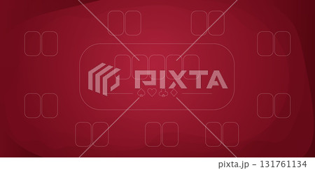 Poker table card game red cloth surface background bg. Top view empty playing field for game blackjack, poker. Casino concept. 131761134