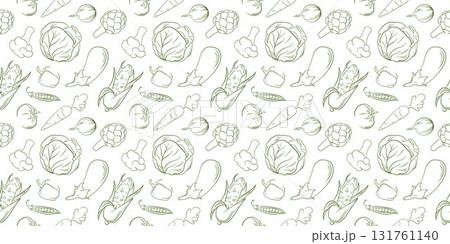 Vegetable seamless pattern in hand drawn line art style. Perfect for coloring book, packaging and vegetarian branding. Vegetable seamless pattern in hand drawn line art style. Perfect for coloring book, packaging and vegetarian branding. 131761140