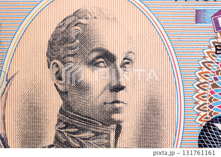Simon Bolivar a closeup portrait from Colombian money Simon Bolivar a closeup portrait from Colombian money 131761161
