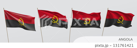 Set of Angola waving flag on isolated background vector illustration 131761421